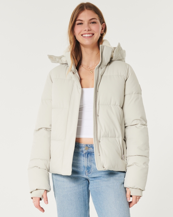 Cozy-Lined All-Weather Puffer Jacket, Cream
