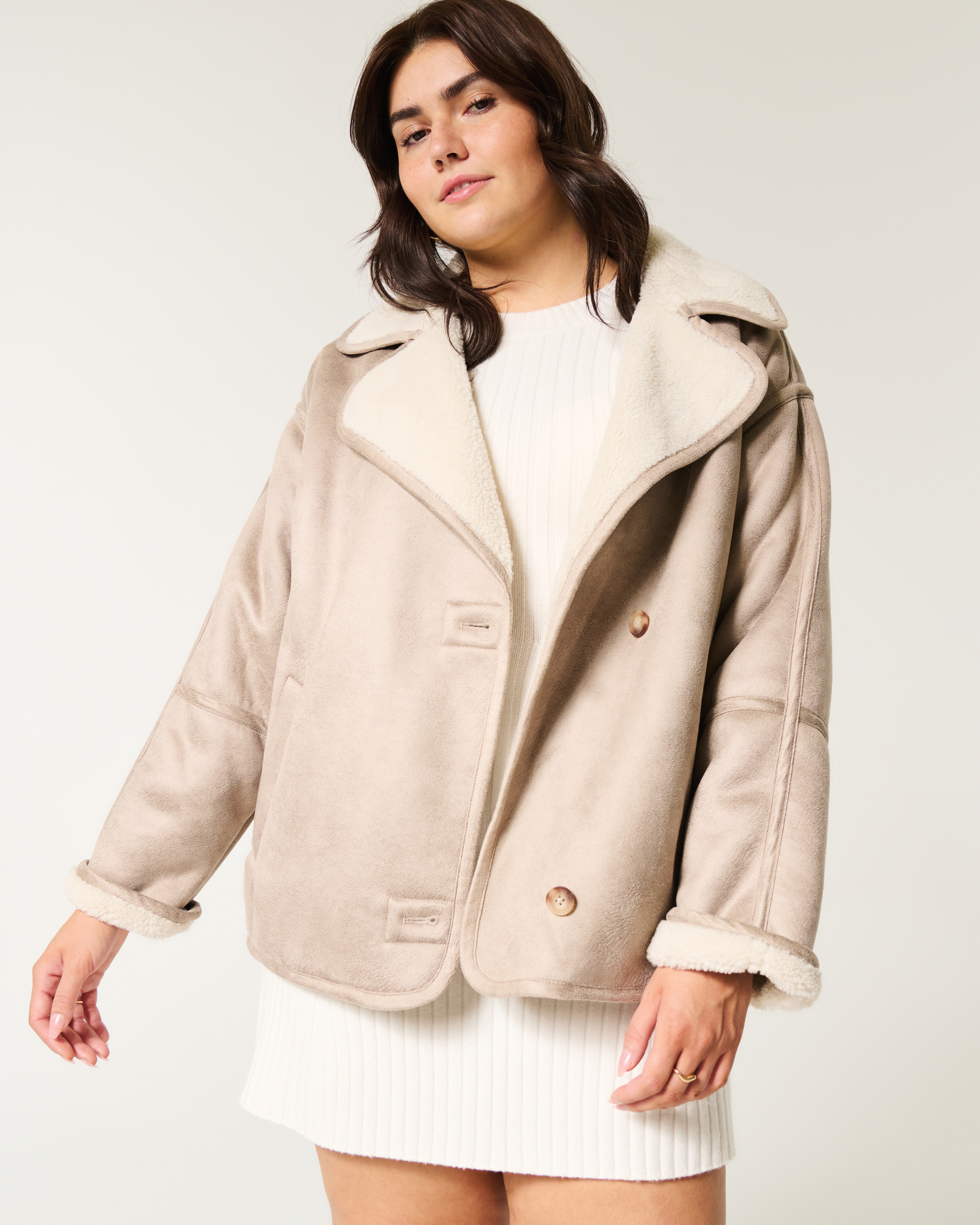 Sherpa-Lined Faux Suede Jacket