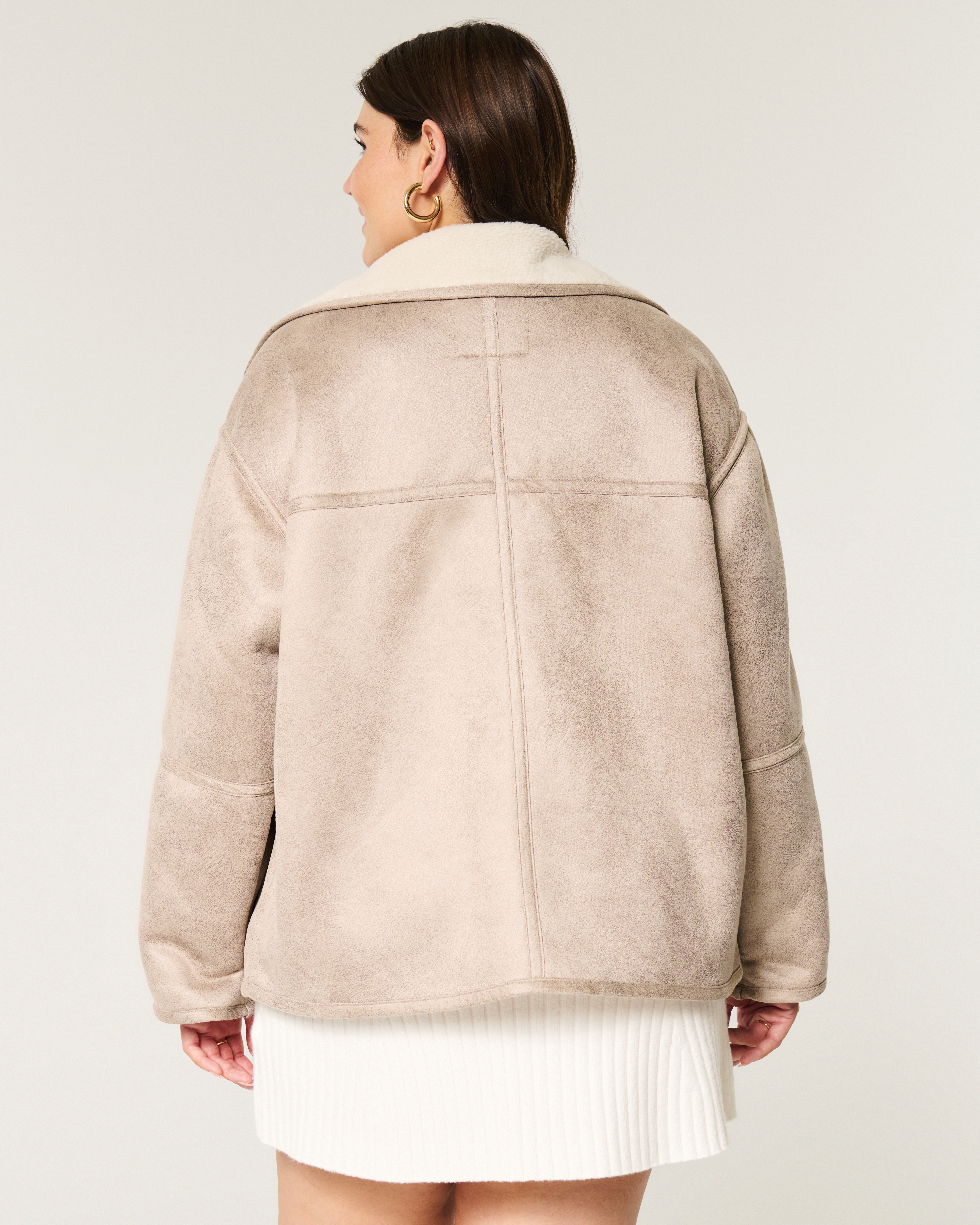 Sherpa-Lined Faux Suede Jacket
