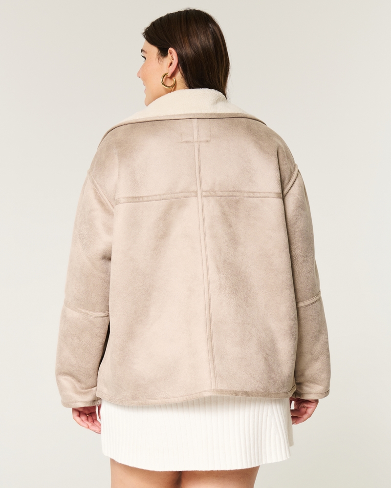Sherpa-Lined Faux Suede Jacket