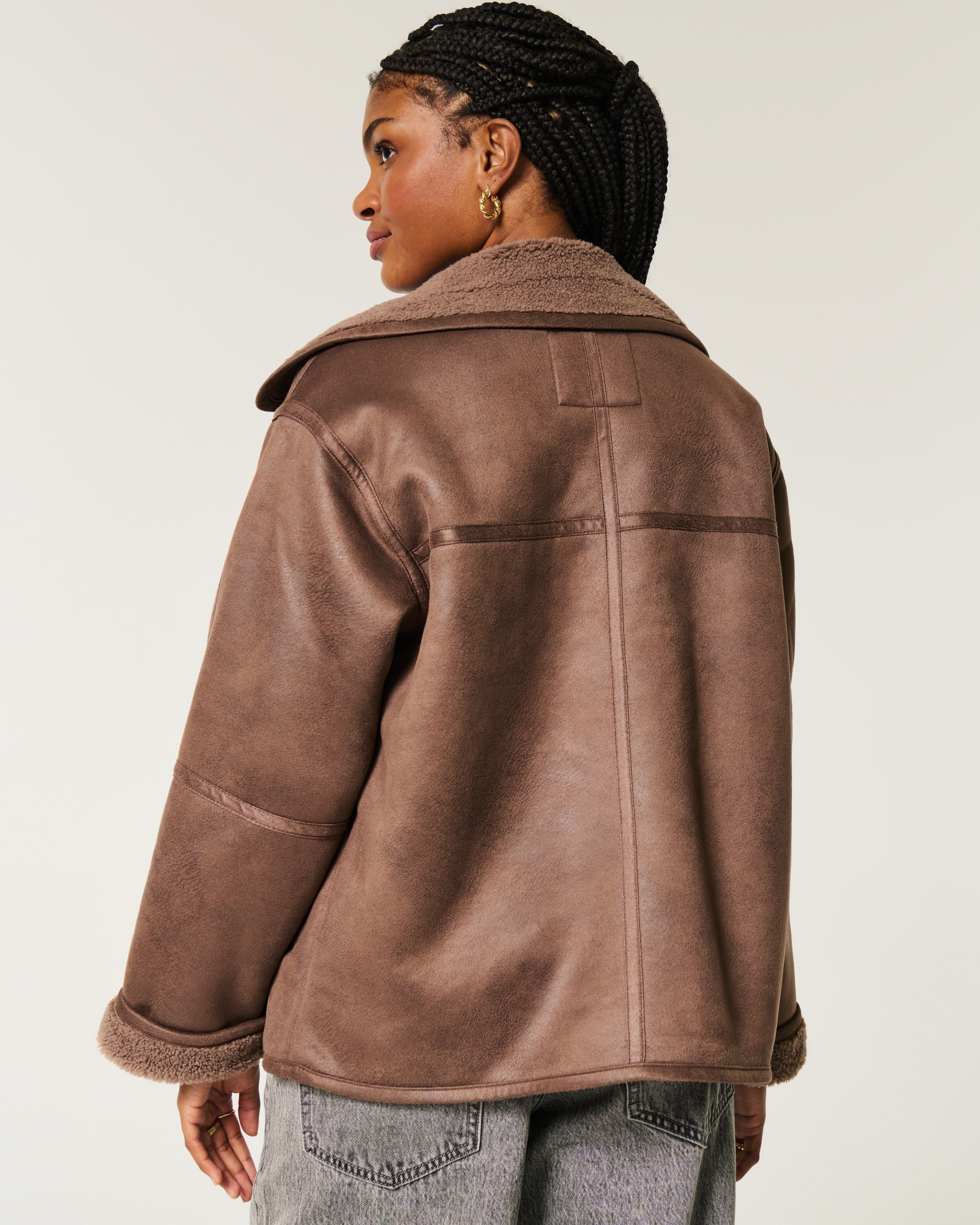 Sherpa-Lined Faux Suede Jacket