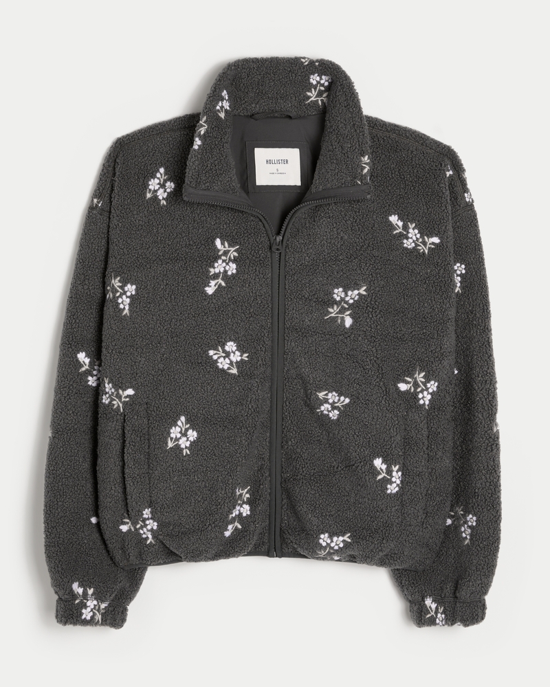 Embroidered Sherpa Fleece Jacket