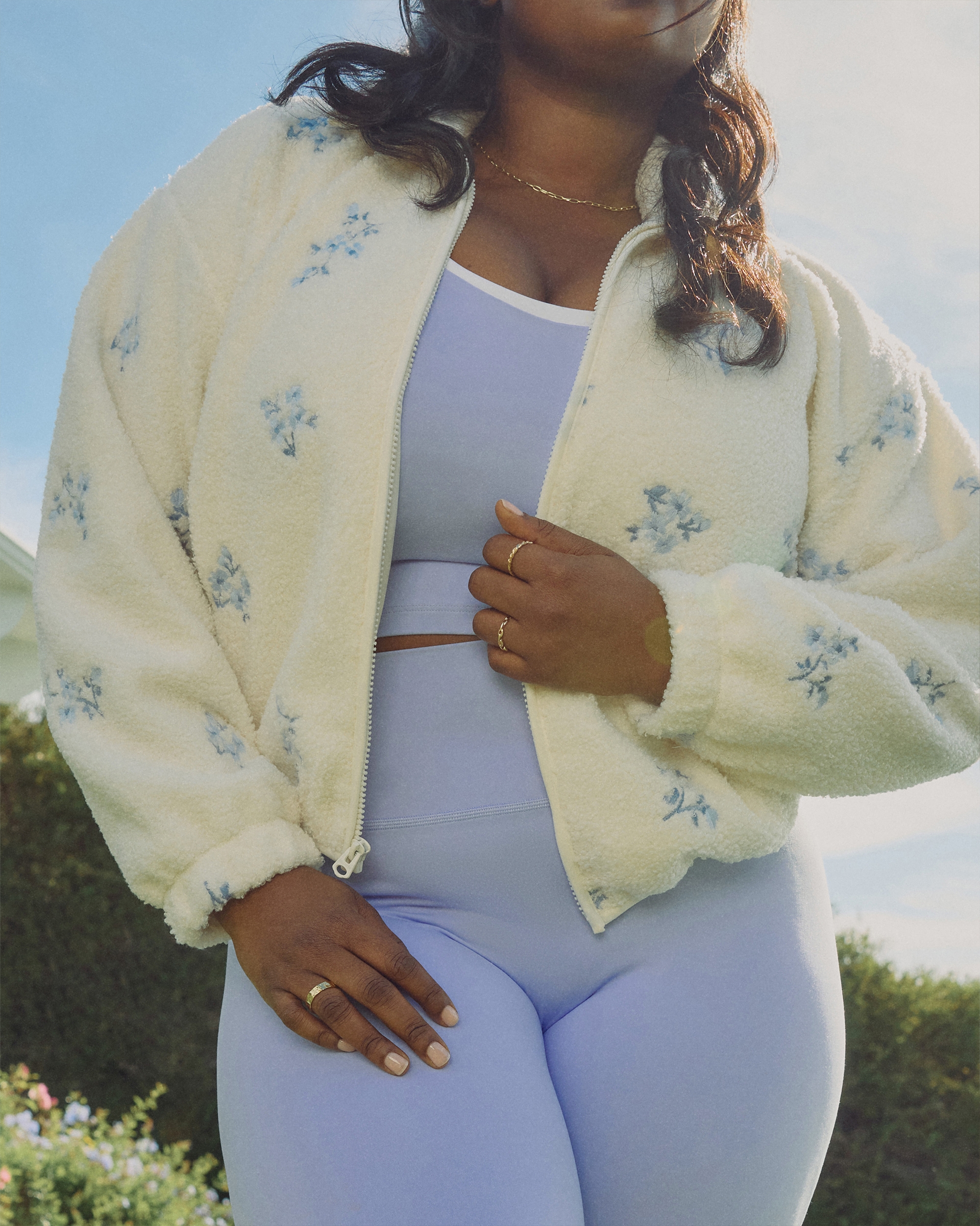 Embroidered Sherpa Fleece Jacket