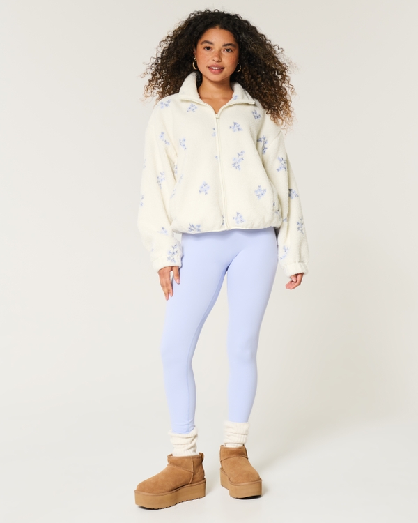 Embroidered Sherpa Fleece Jacket, Cloud White Pattern view 2