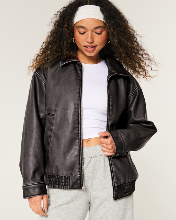 Hollister black leather jacket on sale