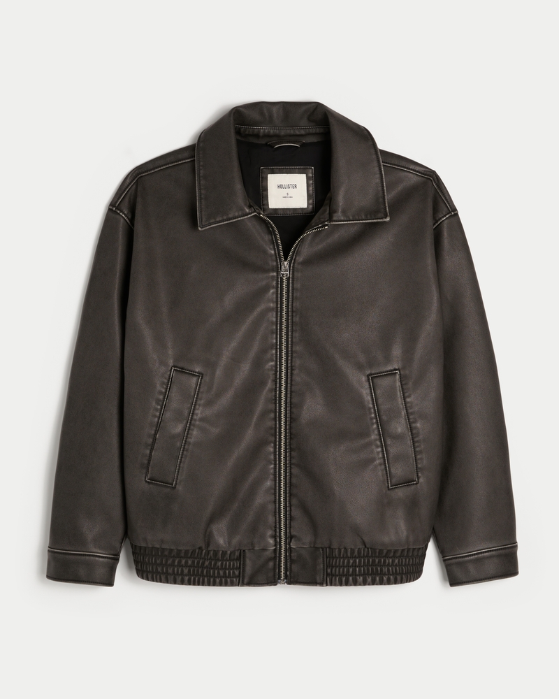 Hollister black leather jacket on sale