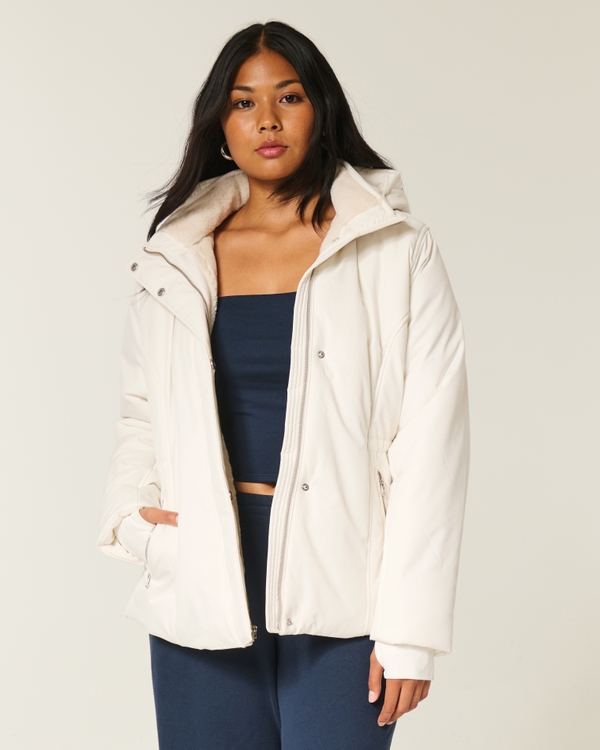 Faux Fur-Lined All-Weather Jacket, Cloud White view 1