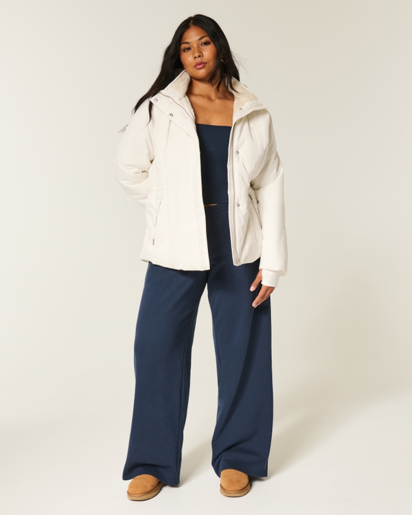 Faux Fur-Lined All-Weather Jacket, Cloud White view 2