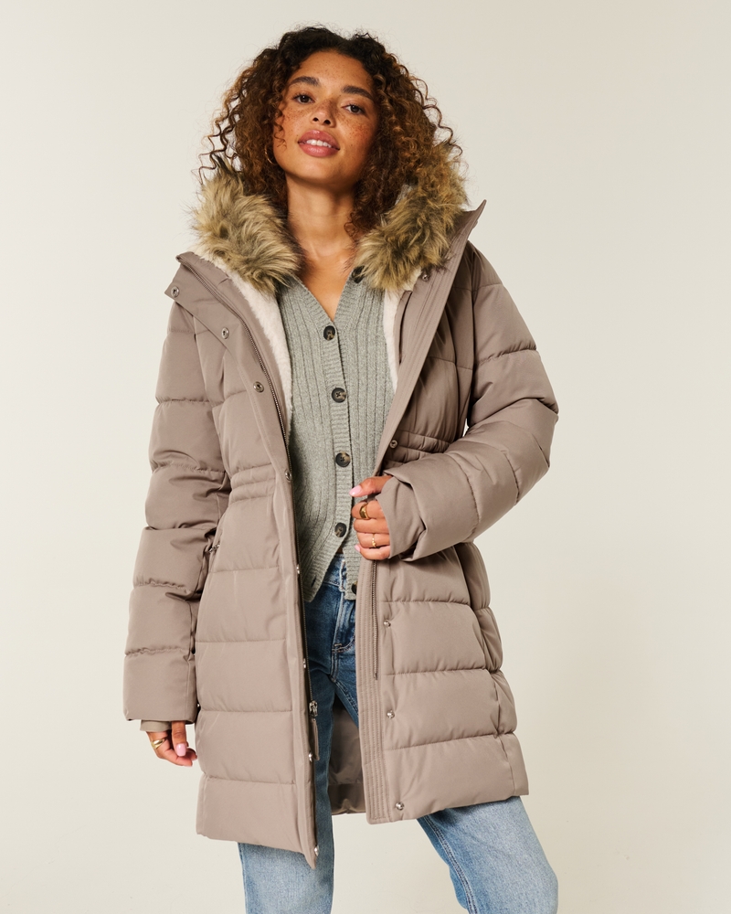 Women's Faux Fur-Lined Puffer Parka Women's Jackets Coats
