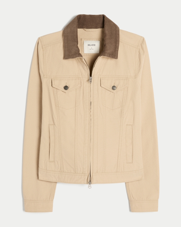Twill Zip-Up Jacket, Khaki view 1