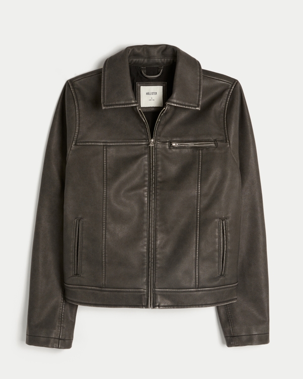 Vegan Leather Zip-Up Jacket, Black view 1