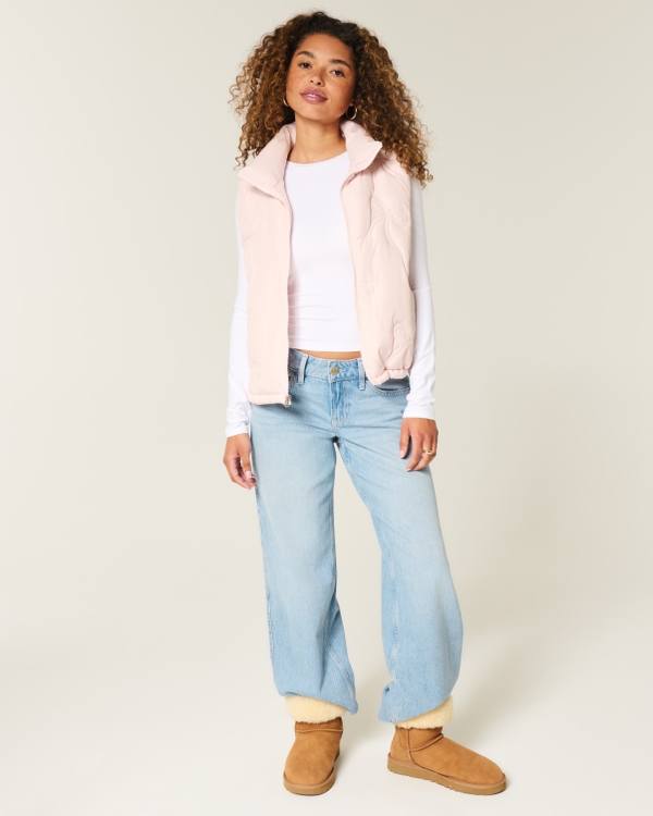 Bow Pattern Puffer Vest, Pale Pink view 2