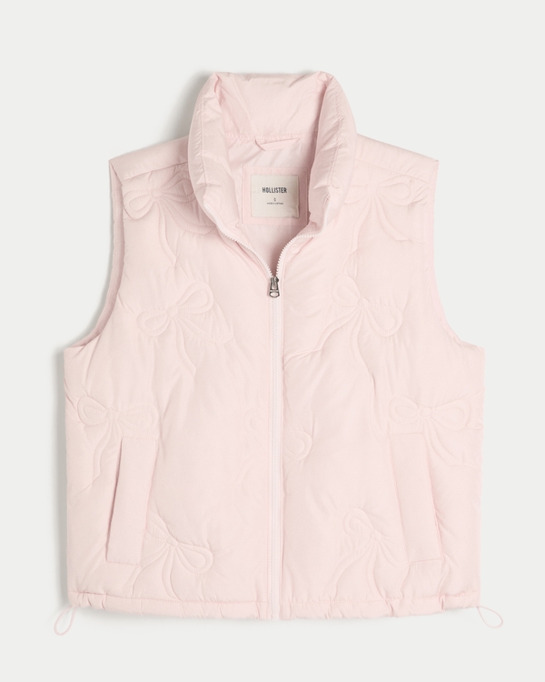 Bow Pattern Puffer Vest, Pale Pink view 1