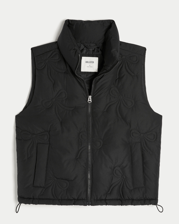 Bow Pattern Puffer Vest, Black view 1