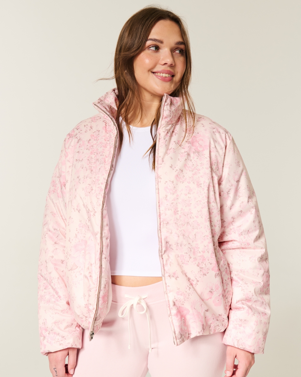 Zip-Up Pattern Puffer Jacket