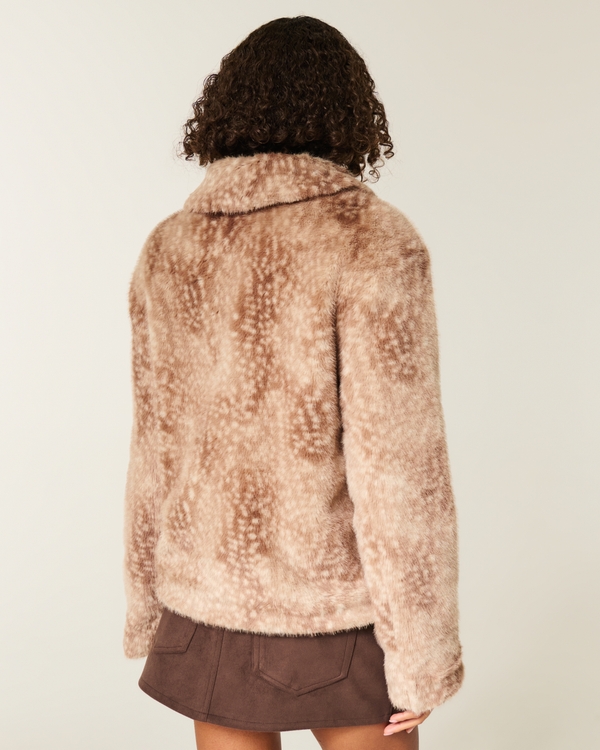 Faux Fur Doe Print Jacket, Light Brown view 2