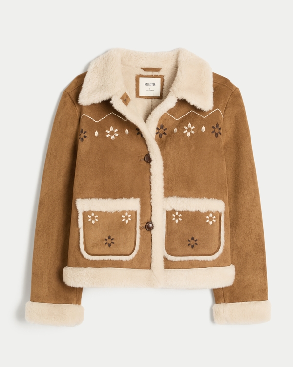 Faux Shearling Jacket, Brown view 2