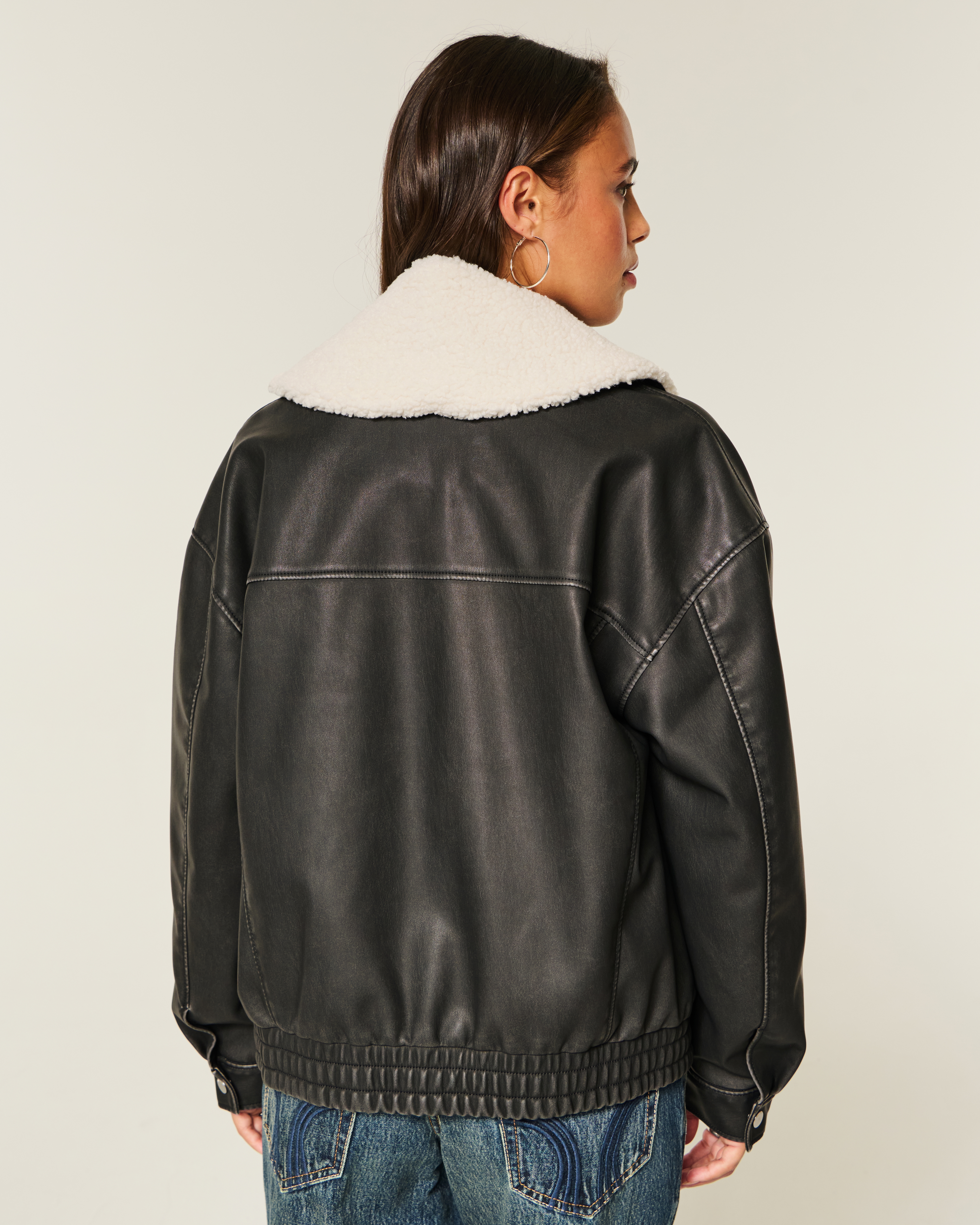 Hollister Sherpa Collar Faux Leather Bomber Jacket