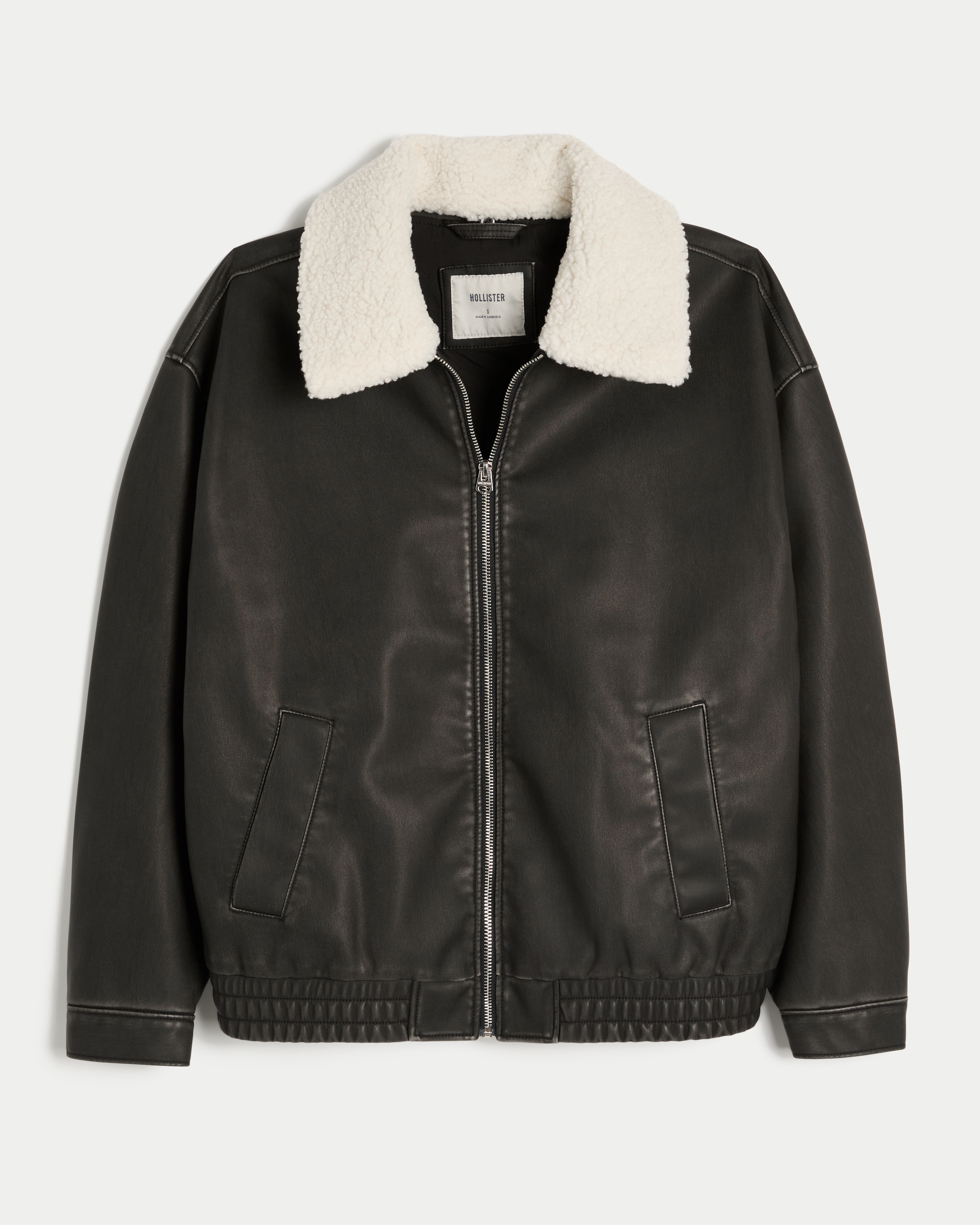 Hollister Sherpa Collar Faux Leather Bomber Jacket