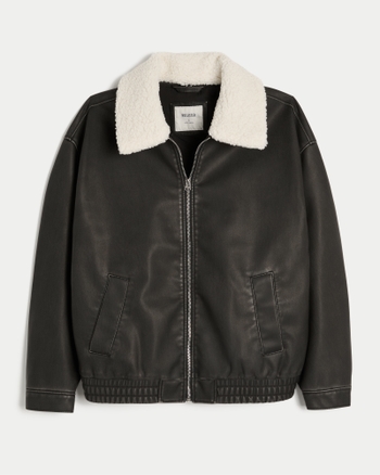 Women's Sherpa Collar Faux Leather Bomber Jacket | Women's Jackets & Coats | HollisterCo.com