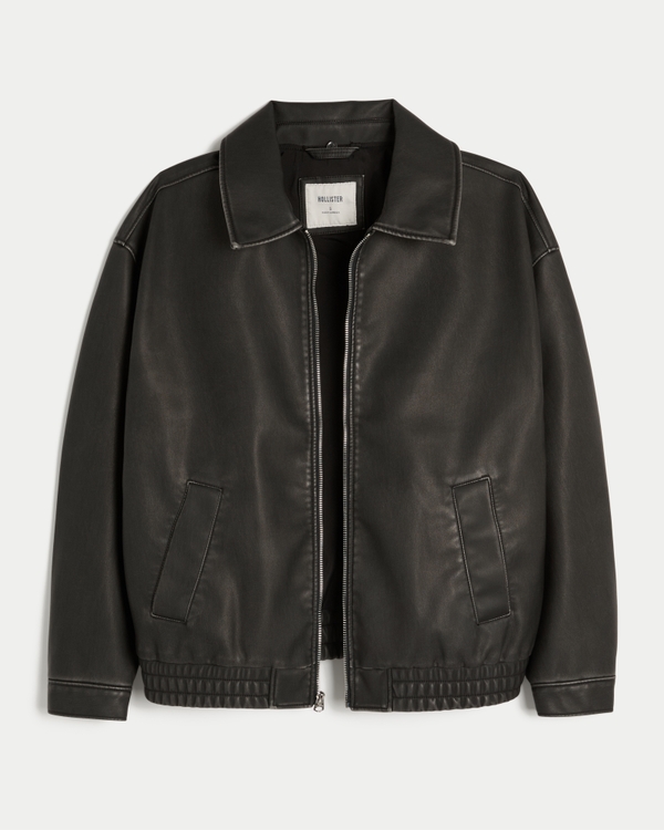 Sherpa Collar Faux Leather Bomber Jacket