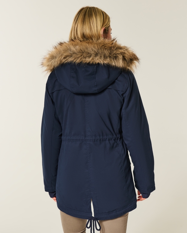 Faux Fur-Lined Parka, Navy Blue view 2