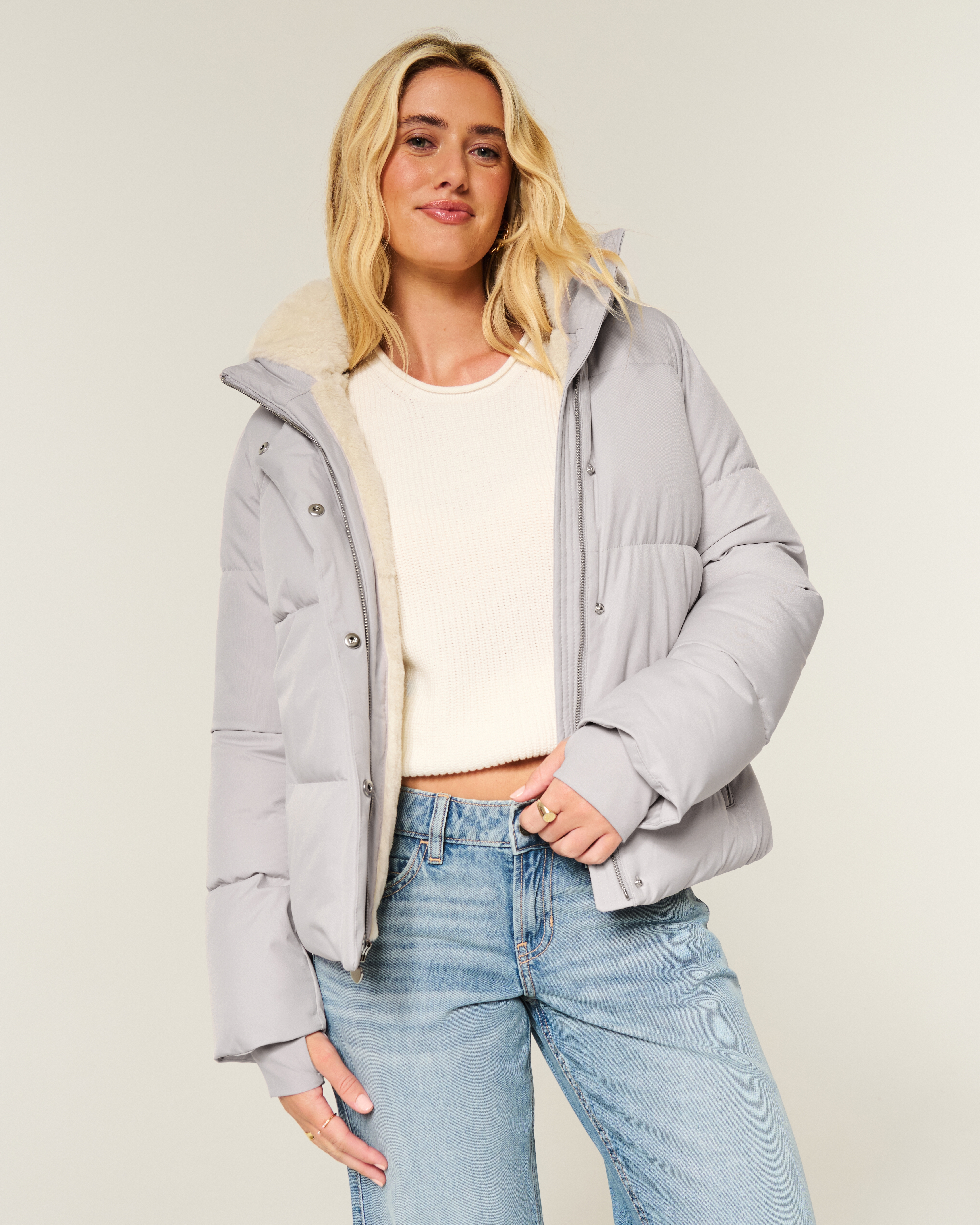 Hollister Faux Fur-lined All-weather Puffer Jacket