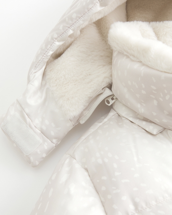 Faux Fur-Lined Puffer Jacket, Off White Print view 2