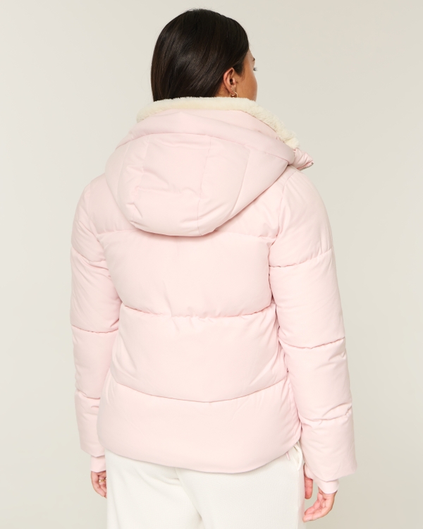 Faux Fur-Lined Puffer Jacket, Light Lilac view 2