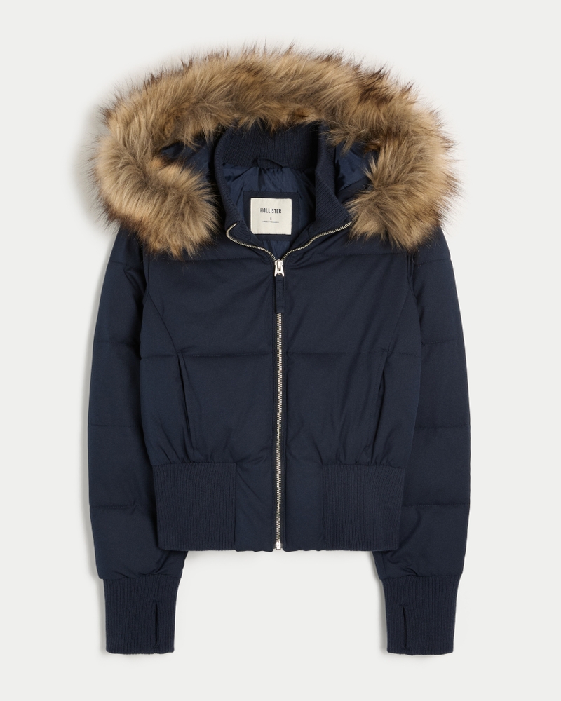Faux Fur Trim Puffer Bomber Jacket