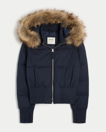 Women's Faux Fur Trim Puffer Bomber Jacket | Women's New Arrivals | HollisterCo.com