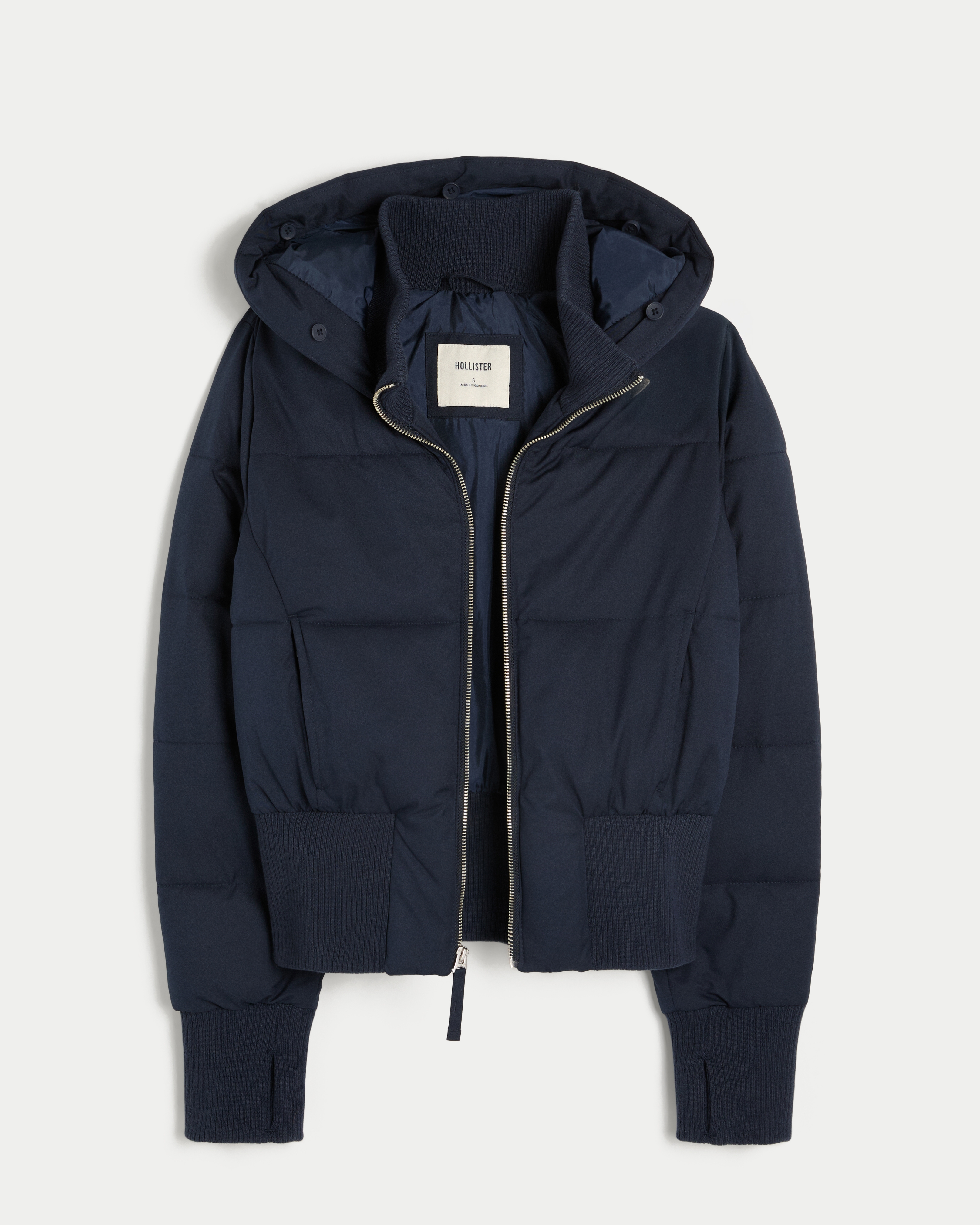 Hollister Faux Fur Trim Puffer Bomber Jacket
