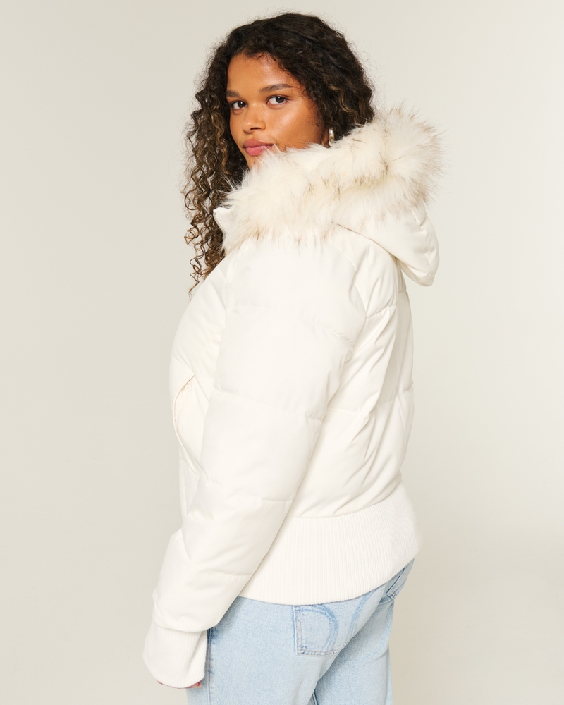 Faux Fur Trim Puffer Bomber Jacket