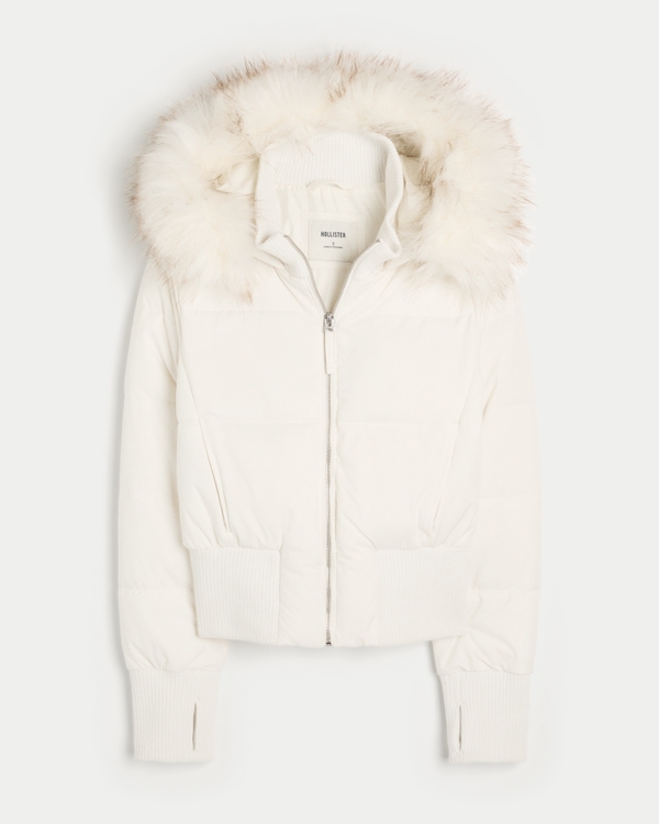 Faux Fur Trim Puffer Bomber Jacket