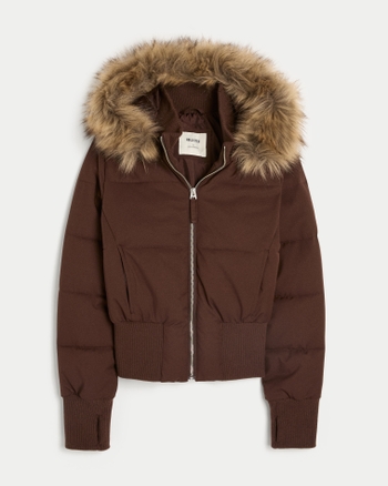 Women's Faux Fur Trim Puffer Bomber Jacket | Women's Jackets & Coats | HollisterCo.com