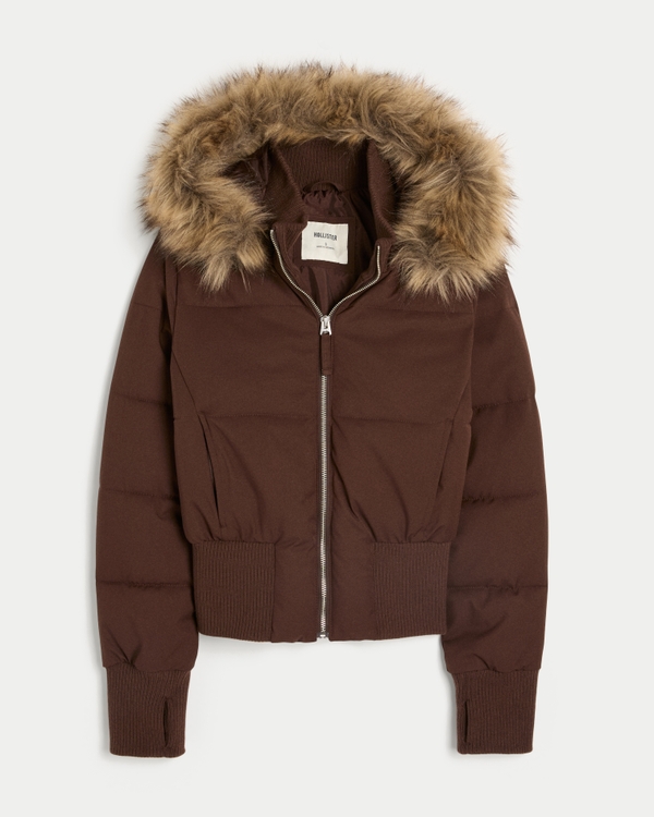 Faux Fur Trim Puffer Bomber Jacket