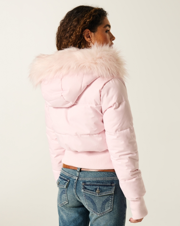 Faux Fur Trim Puffer Bomber Jacket