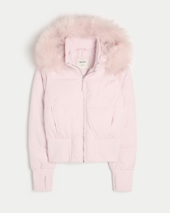 Women's Faux Fur Trim Puffer Bomber Jacket | Women's Jackets & Coats | HollisterCo.com