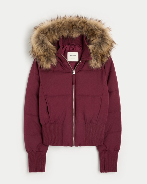Faux Fur Trim Puffer Bomber Jacket