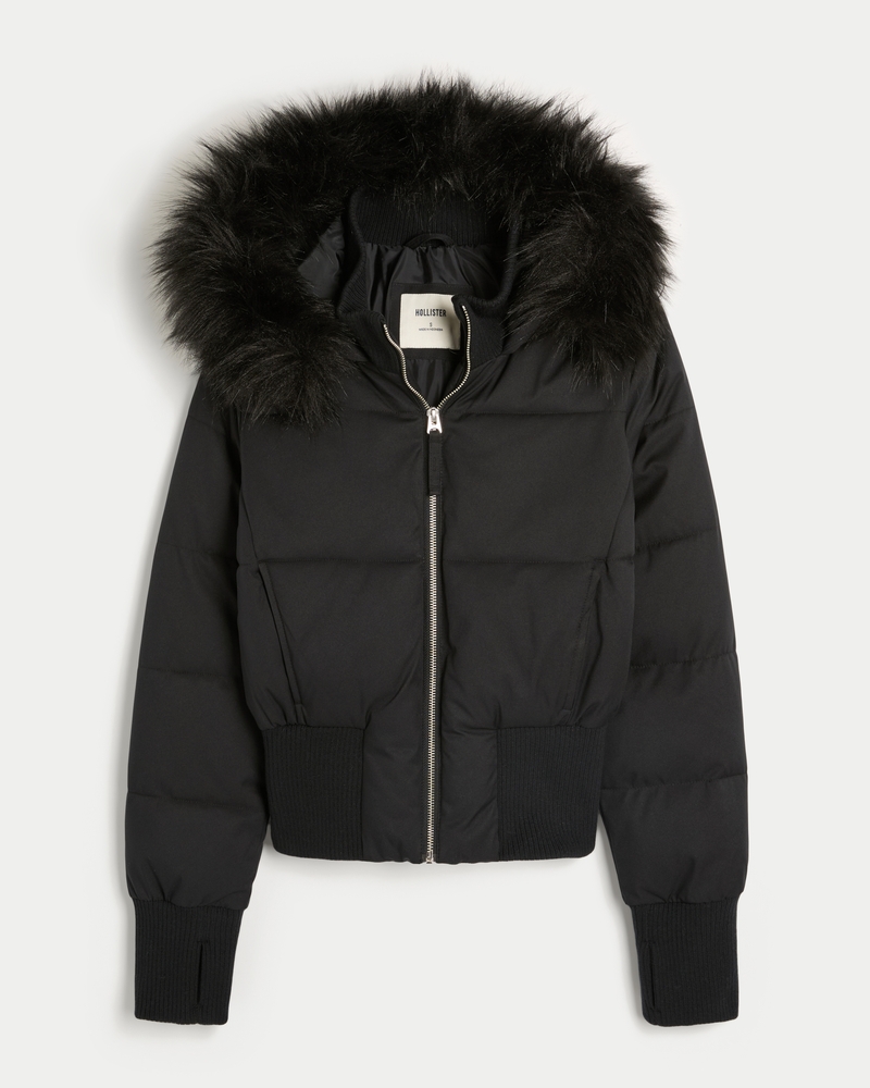 Faux Fur Trim Puffer Bomber Jacket
