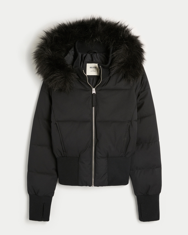 Faux Fur Trim Puffer Bomber Jacket