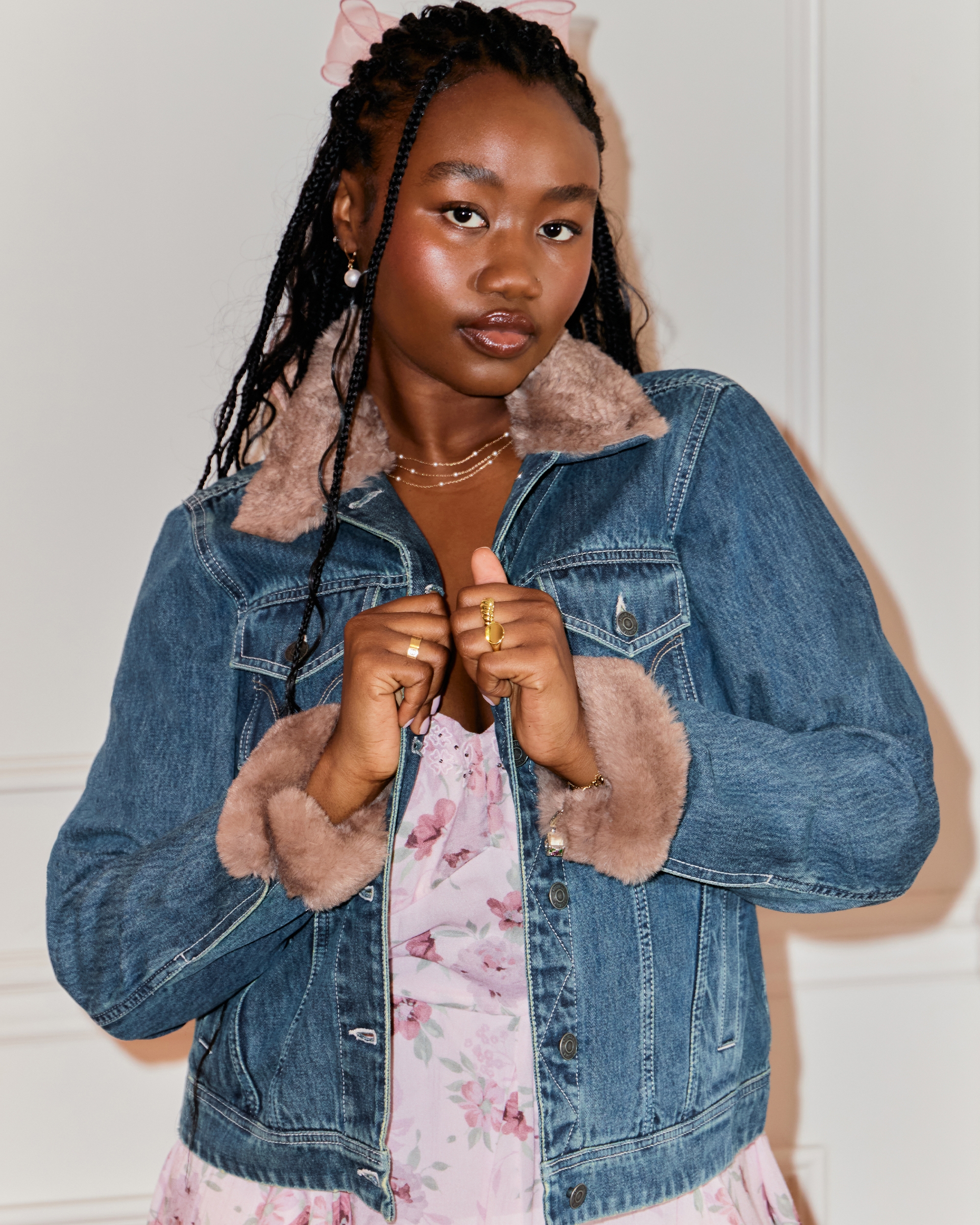 Faux Fur Trim Denim Jacket
