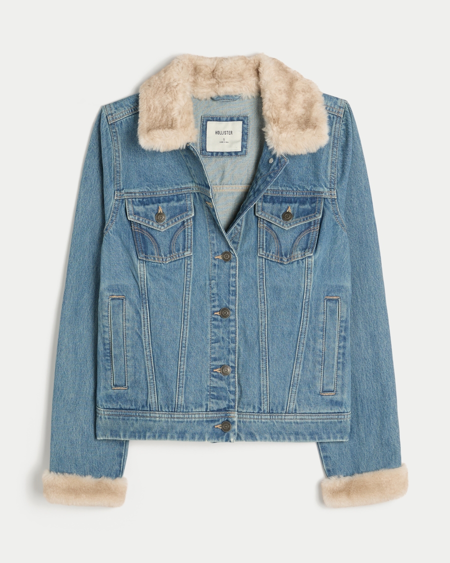Faux Fur Trim Denim Jacket