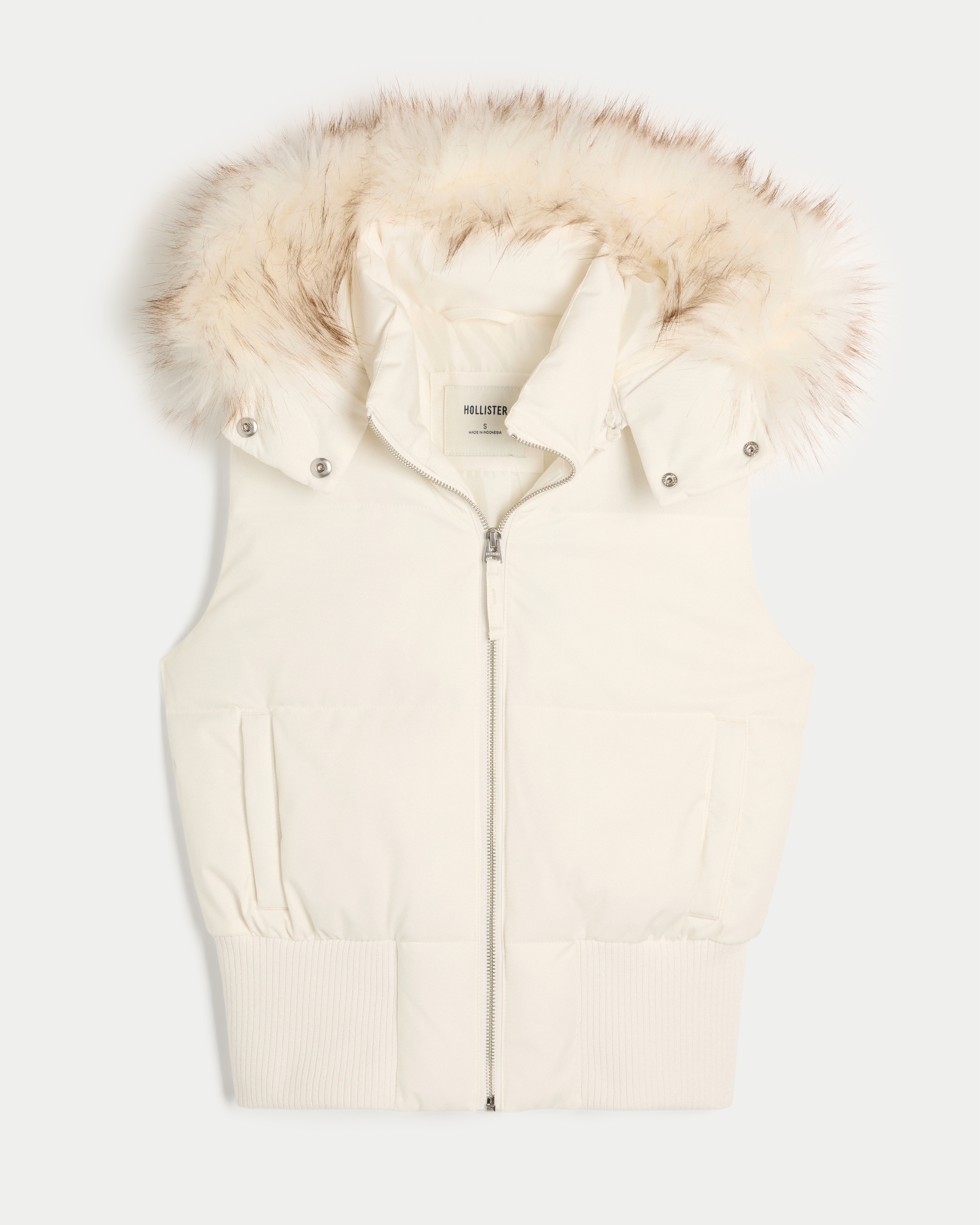 Hollister Faux Fur Trim Hooded Y2k Vest
