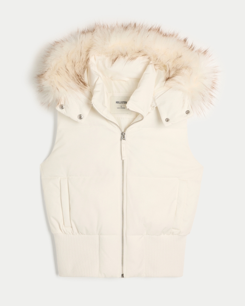 Women's Faux Fur Trim Hooded Y2K Vest | Women's Clearance
