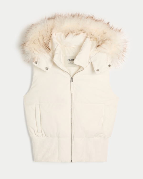 Faux Fur Trim Hooded Y2K Vest