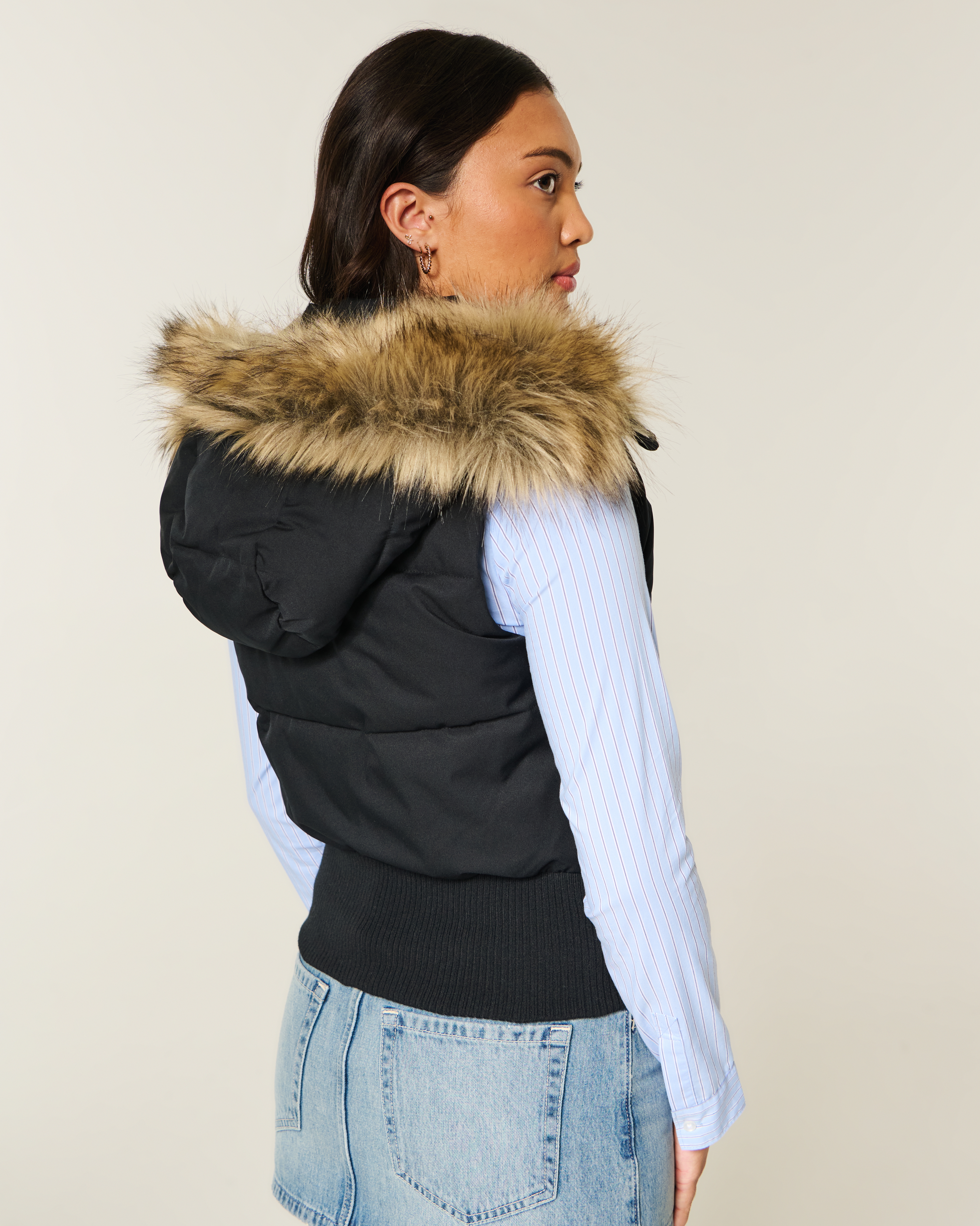 Faux Fur Trim Hooded Y2K Vest
