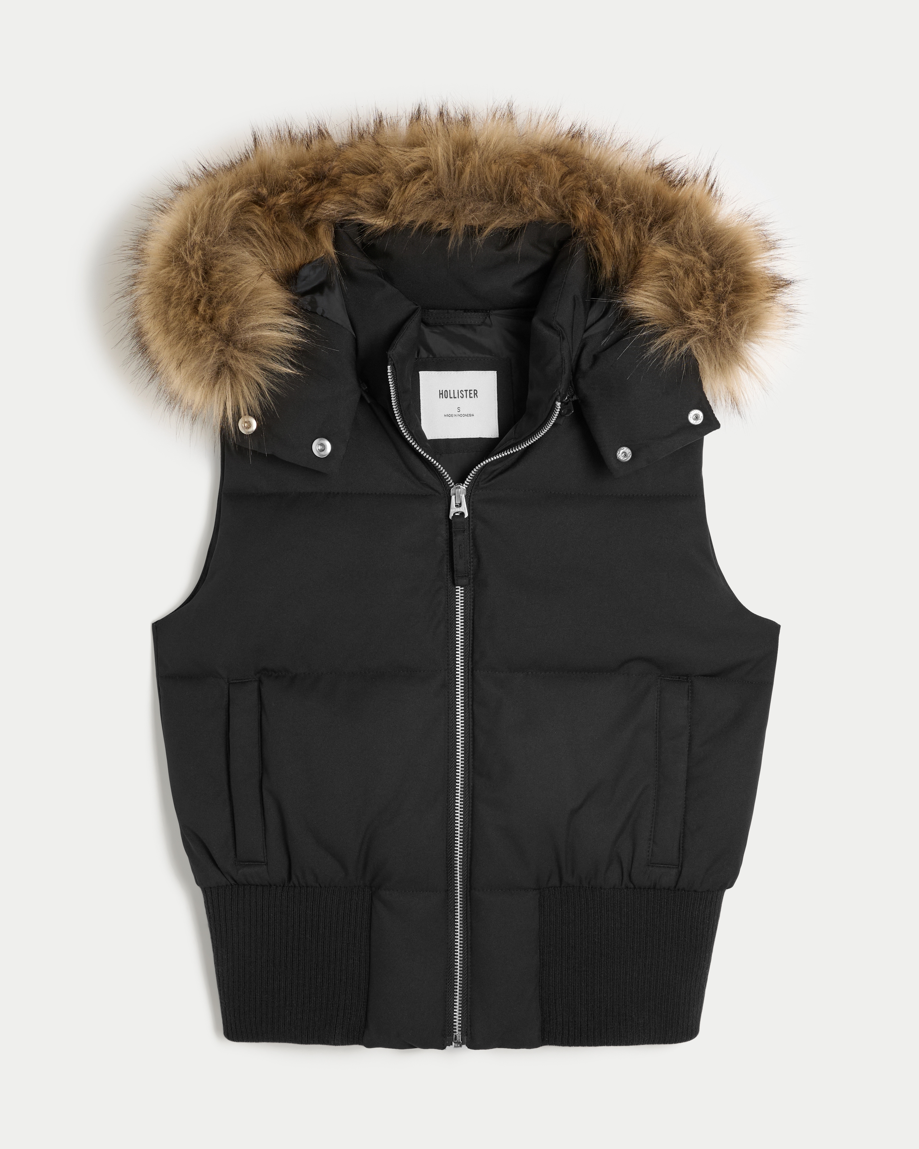 Faux Fur Trim Hooded Y2K Vest
