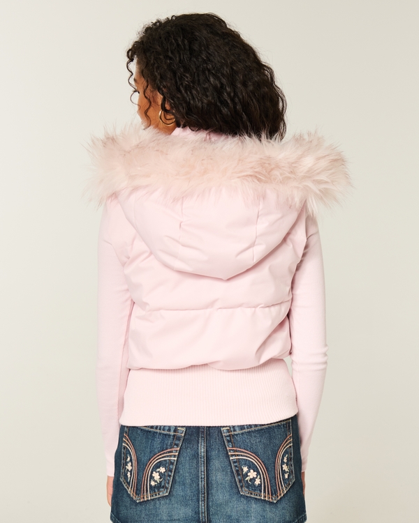 Faux Fur Trim Hooded Y2K Vest