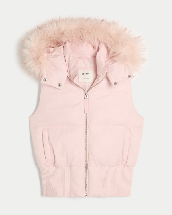 Faux Fur Trim Hooded Y2K Vest